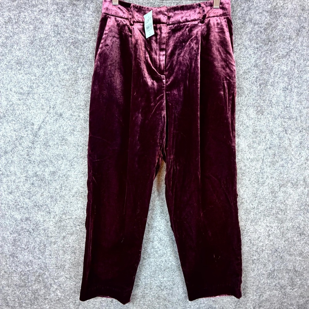 Loft Velvet Pants Womens 4 Petite Burgundy Rayon Pleated Tapered Leg High Waist